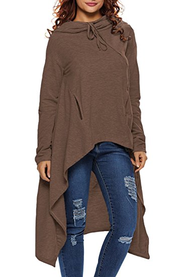 Dokotoo Womens High Low Tunic Sweatshirts Dress String Hoodie With Pocket