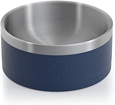 RTIC Dog Bowl for Water and Food, Large Dog and Small Dog Bowls, Stainless Steel Metal, Portable, Non-Slip, Double Walled Seal, Outdoor and Indoor, Large, Navy