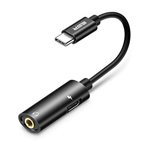 ESR 2-in-1 USB-C PD Headphone Jack Adapter, Type-C to 3.5mm Audio Adapter, for Aux, Stereo, Earphones, Headset, Headphones, Compatible with Samsung Galaxy S10/Note10, Pixel 3, iPad Pro 2018