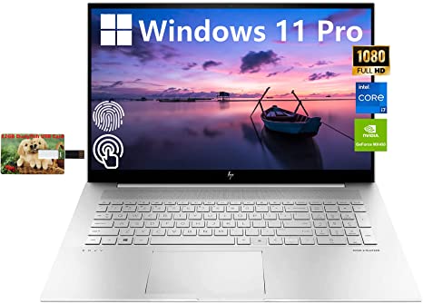 HP Envy 17.3" FHD Touchscreen Business Laptop, Intel Core i7-1165G7, Windows 11 Pro, 32GB RAM, 2TB SSD, Backlit Keyboard, GeForce MX450, Long Battery Life, 32GB Durlyfish USB Card