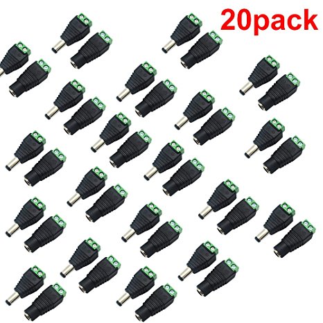 inShareplus 20 Pack 5.5 X 2.1mm Barrel Male and Female 12V DC Power Jack Adapter Connector Plug for CCTV Security Camera LED Strip