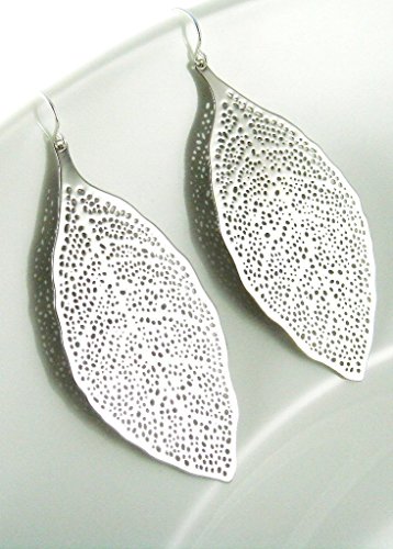 Modern Long Leaf Silver Earrings, Birthday Gift for Girlfriends, Clubbing Party Christmas Gifts Idea, Mod Earrings
