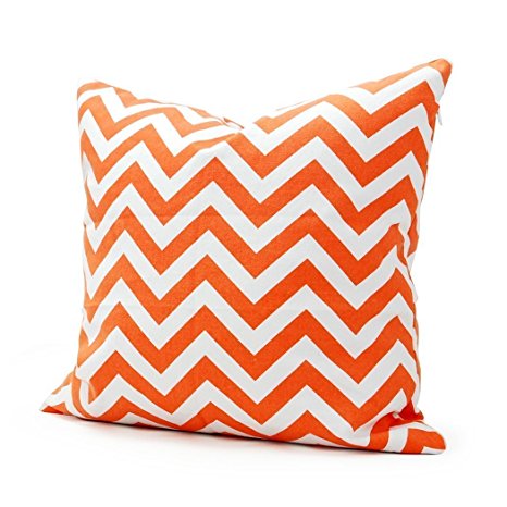 Lavievert 20 X 20 Inches Decorative Cotton Canvas Square Throw Pillow Cover Cushion Case Handmade White and Orange Chevron Stripe Toss Pillowcase with Invisible Zipper Closure (For Living Room, Sofa, Etc...)