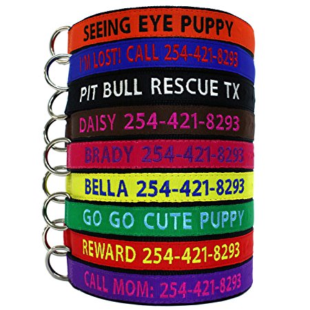 Go Go Cute Puppy Personalized Dog Collars - Custom Embroidered Collar With Pet Name & Phone Number - 4 Adjustable sizes - 9 Bright Colors For Boy and Girl Dogs