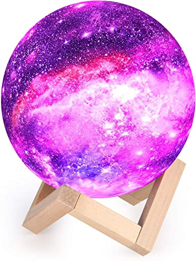 Moon Lamp Kids Night Light Galaxy Lamp 5.9 inch 16 Colors LED 3D Star Moon Light with Wood Stand, Touch & Remote Control USB Rechargeable Gift for Baby Girls Boys Birthday Home Decoration