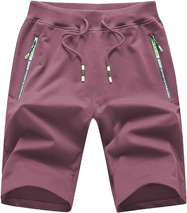 QPNGRP Men's Shorts Casual Drawstring Zip Pockets Elastic Waist