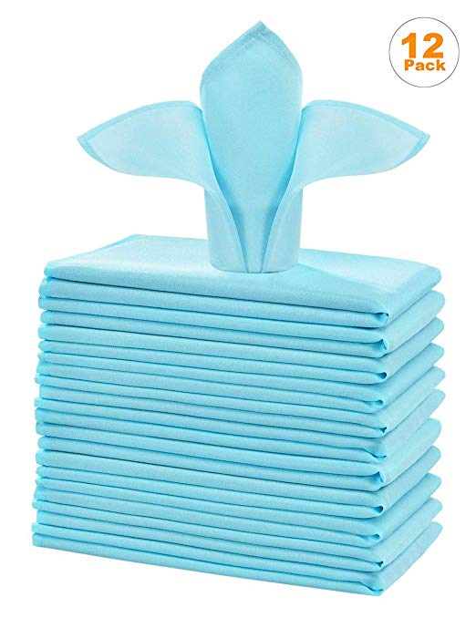 Cieltown Polyester Cloth Napkins 1-Dozen, Solid Washable Fabric Napkins Set of 12, Perfect for Weddings, Parties, Holiday Dinner (17 x 17-Inch, Baby Blue)