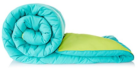 Solimo Microfibre Reversible Comforter, Single (Aqua Blue & Olive Green, 200 GSM)