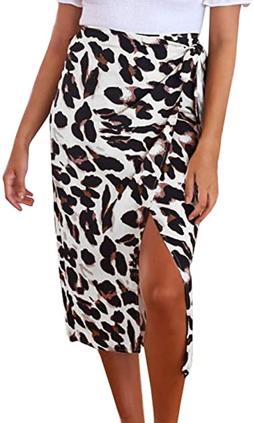 GAMISOTE Womens Leopard Long Pencil Skirts High Waisted Elegant Summer Midi Skirt Below Knee