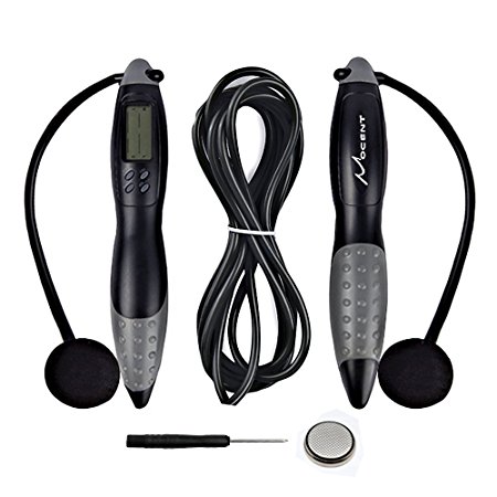 Mocent Digital Jump Rope,Adjustable Calorie Counter Jump Skipping Ropes,Alarm Reminder Weight Setting for Adult,Lady,Children Wokout