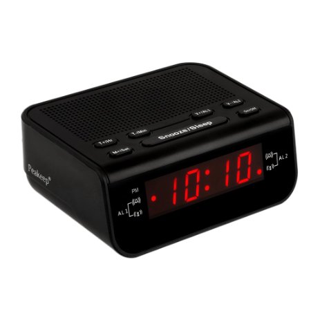 Peakeep Compact Digital FM Alarm Clock Radio with Dual Alarm Snooze Sleep Timer and Nice Red Time Display