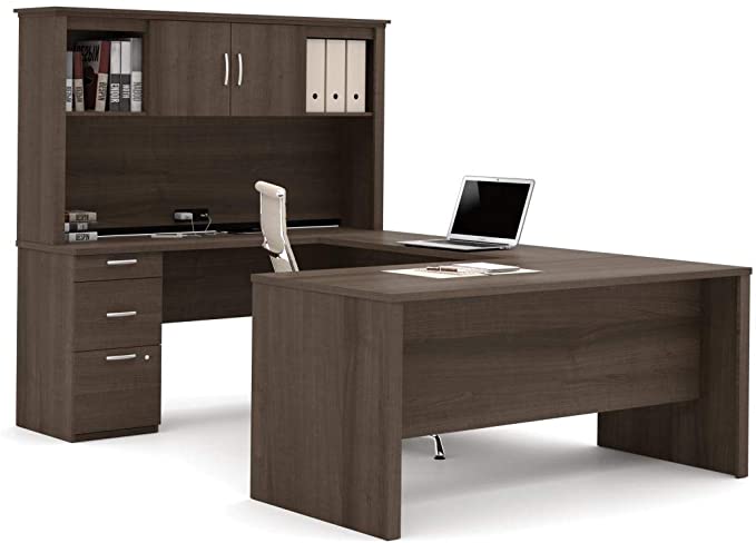 Bestar Logan Collection, Executive Office U or L-Shaped Desk with Pedestal and Hutch