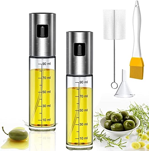 Leaflai Oil Sprayer, 2Pack Vinegar Sprayer Olive Oil Sprayer 100ML with Brush and Funnel for Kitchen, Cooking, Grilling, Salad, Baking