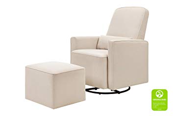 DaVinci Olive Upholstered Swivel Glider with Bonus Ottoman, Cream