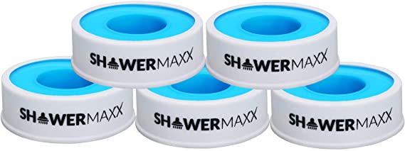ShowerMaxx, 5 Pack Teflon PTFE Thread Seal Tape 0.5" inch x 26.5' ft. (8 Meters), All Purpose Plumbers Tape for Plubming Fixtures, PVC and Metal Pipes, Shower Heads, Hoses, Air and Water Systems.