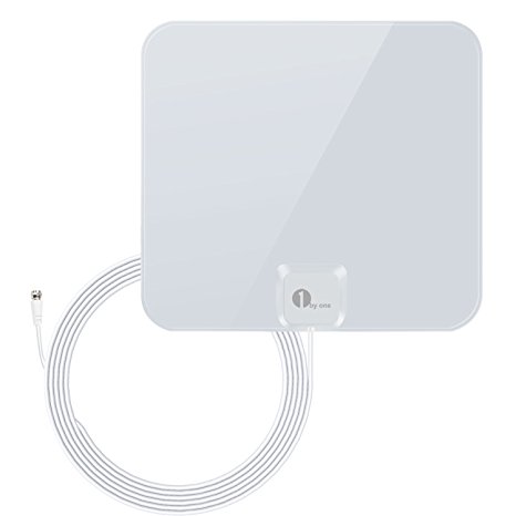 1byone 25 Miles Super Thin HDTV Antenna with 16.5ft High Performance Coaxial Cable, Shiny Antenna