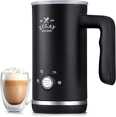 Zulay Milk Frother Electric Heater (300ml) - Automatic 4-in-1 Function Milk Steamer For Hot & Cold - Stainless Steel Electric Milk Frother For Latte, Cappuccino, Hot Chocolate, 120V - Turbo Black