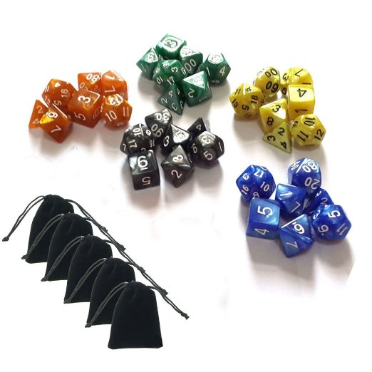 SmartDealsPro 5 x 7-Die Series 5 Colors Symphony Dungeons and Dragons DND RPG MTG Table Games Dice with Free Pouches