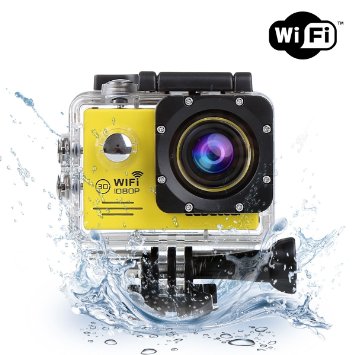 CCbetterof Sports Action Camera CS720W Wifi 1080P HD 170 Degree Waterproof Digital Action Cam 2.0 inch LCD Screen 14MP DV Helmet Mount Motorcycle Camcorder with 2 Batteries free Accessories (Yellow)