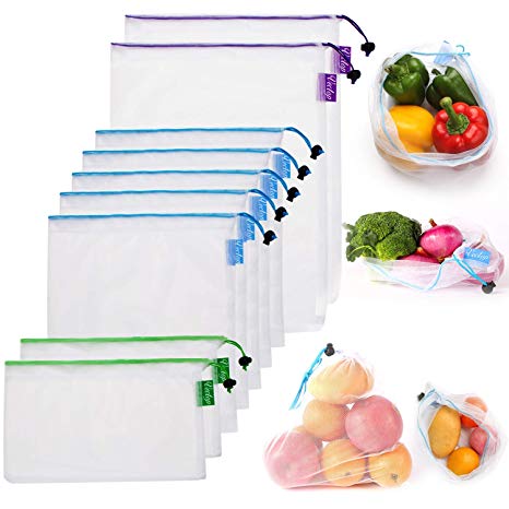 9 Pack Reusable Produce Bags, Washable Eco Friendly Mesh Bags, Mesh Fresh Vegetable Bag (Drawstring, Lightweight, See-Through), Shopping Storage of Fruit Vegetable, Groceries, Tools & Toys