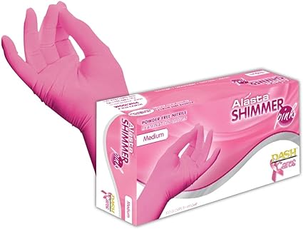 DASH Alasta Shimmer Nitrile Exam Gloves - Pink - 3.9 mil - Box of 100 (XS)