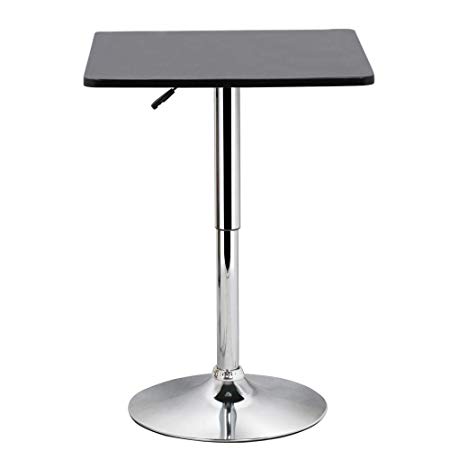 Yaheetech Adjustable High Bar Table Pub Table Square Black MDF Top with Silver Leg Base 27.6-35.4'' Tall 66Lb Capacity