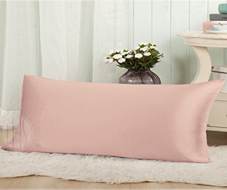 Taihu Snow 100% Pure 19mm Mulberry Silk Body Pillow Cover Pillowcase Pillow Protector Cushion Cover (20x54, Light Pink)