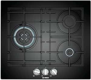 BOSCH PNC6B6B90 ENCIMERA GAZ ENCASTRABLE 60 CM 3 QUEMADORES CRISTAL TEMPLADO NEGRO WOK DE 3,3 KW. GASSTOP PARRILLAS HIERRO FUNDIDO AUTOENCENDIDO ELÉCTRICO.