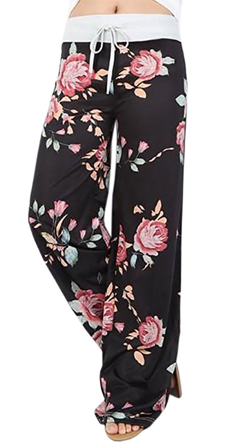 Artfish Women's Loose Baggy Yoga Long Pants Floral Printed Trousers