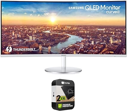 SAMSUNG LC34J791WTNXZA 34 inch 3440x1440 Thunderbolt 3 Curved QLED PC Monitor Bundle with 2 YR CPS Enhanced Protection Pack