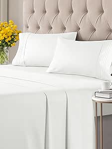 Twin XL 4 Piece Sheet Set - Breathable & Cooling Bed Sheets - Hotel Luxury Sheets for Women, Men, Kids & Teens - Sheets w/ Deep Pockets & Easy Fit - Soft & Wrinkle Free - Twin XL Antique White Sheets