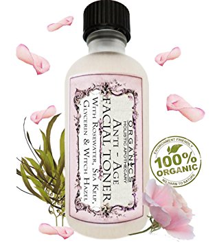 Anti Age Facial Toner Organic Rose Hydrosol (Rosewater), Glycerin, Sea Kelp, Witch Hazel Face Toner Anti Age Regenerating Natural Hydrator and Wrinkle Eraser - Firming and Smoothing Skin. 2 FL OZ (2oz with Sprayer Top) (2 OZ With SPRAYER)