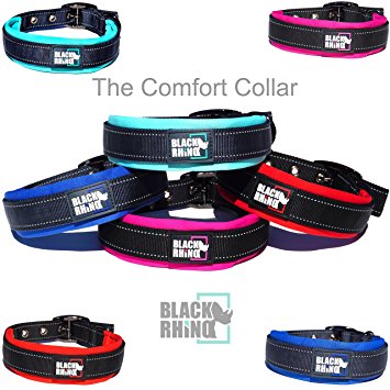 Black Rhino - The Comfort Collar Ultra Soft Neoprene PADDED DOG COLLAR for All Breeds - Heavy Duty Adjustable Reflective Weatherproof