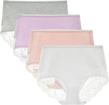 Women's 3 or 4 Pack Comfort Cotton Lace Coverage Full Rise Briefs Underwear