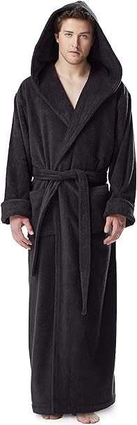 Arus Men's Hood'n Full Ankle Length Hooded Turkish Cotton Bathrobe