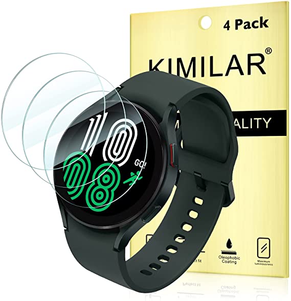 4 Pack Galaxy Watch 4 Screen Protector 44mm, KIMILAR Waterproof Tempered Glass Screen Protector Cover Compatible with Samsung Galaxy Watch 4 44mm [9H Hardness] [Crystal Clear] [Scratch Resist]