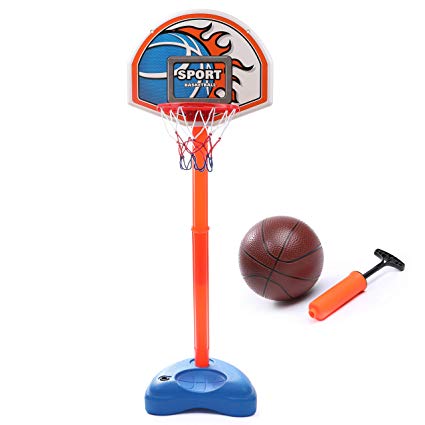 High Bounce Basketball Hoop All in One Set; Toddler and Kids Height Adjustable 41" to 55" Mini Training Hoop Set with a Basketball and Blow up Pump