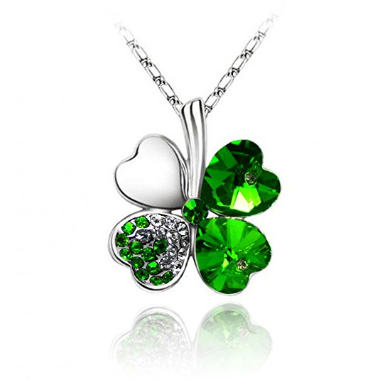 KATGI Fashion Austrian Crystal Lucky Four Leaf Clover Necklace, Bracelet, or Earrings