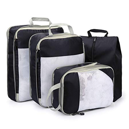 Kuyang 4 Set Packing Cubes, 3 Various Sizes Travel Luggage Packing Organizers with Portable Dust-proof Waterproof Shoe Bag