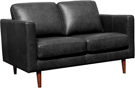 Amazon Brand – Rivet Revolve Modern Leather Loveseat Sofa, 56"W, Black