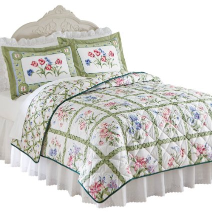 Collections Etc Summer Breeze Floral Reversible Quilt, Twin, Green