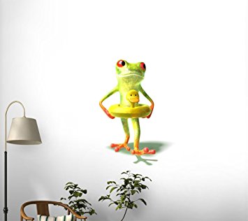 Wallmonkeys Frog Will Swim with a Buoy Duck Peel and Stick Wall Decals WM158101 (18 in W x 16 in H)