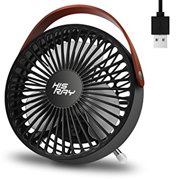 HISRAY Mini USB Desk Fan Quiet Personal Portable Small Desktop Fan Easy to Clean Stylish with PU Leather Handle Powerful wind speed for Office,Home, Work Desk,SmallRoom,Bedroom