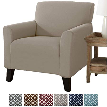 Home Fashion Designs Printed Stretch Arm Chair Furniture Cover Slipcover Brenna Collection, Beige - Solid