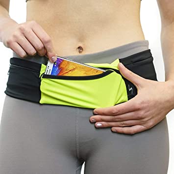 Sprigs 3 Pocket Adjustable Running Belt Waist Pack, Fanny Pack for Working Out with Sweat Resistant Backing, Holds All iPhone Models