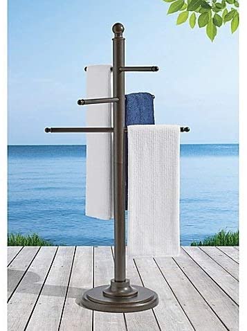 58 Inches Aluminum Poolside Towel Bar in Brown, Sturdy and Elegant, Lightweight, Portable, Outdoor