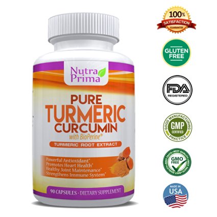 Pure Turmeric Curcumin 1300 mg With BioPerine® (Black Pepper Extract) 95% Curcuminoids, Anti-Inflammatory, Antioxidant Supplement Gluten Free, GMO Free 90 Vegetarian Capsules