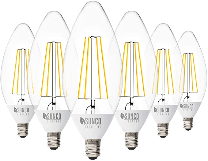 Sunco Lighting 6 Pack B11 LED Candelabra Bulb, Dusk-to-Dawn, 5W=40W, 2700K Soft White, Filament, 500 LM, E12 Base, Outdoor Decorative Light for Sconces - UL
