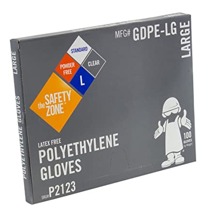 Safety Zone GDPE-LG High Density Clear Polyethylene PE Disposable Gloves, Large (Box of 100)