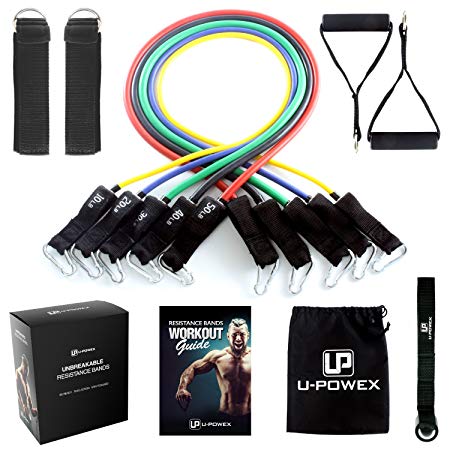 UPOWEX Resistance Bands Set – Include 5 Stackable Exercise Bands with Carry Bag, Door Anchor Attachment, Legs Ankle Straps & Bonus eBook – 100% Life Time Guarantee